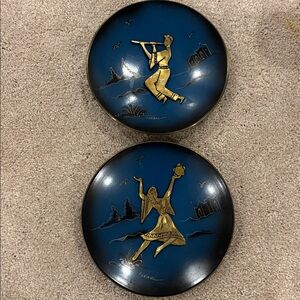 Vintage Decorative Wall Plates from Israel of Musicians dancing  8 1/2 inch